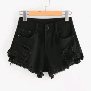 Womens black shredded shorts